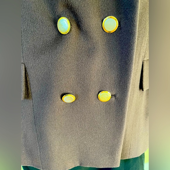 Dark chocolate brown wool blazer double breasted double collar gold buttons US 8 - Picture 12 of 16